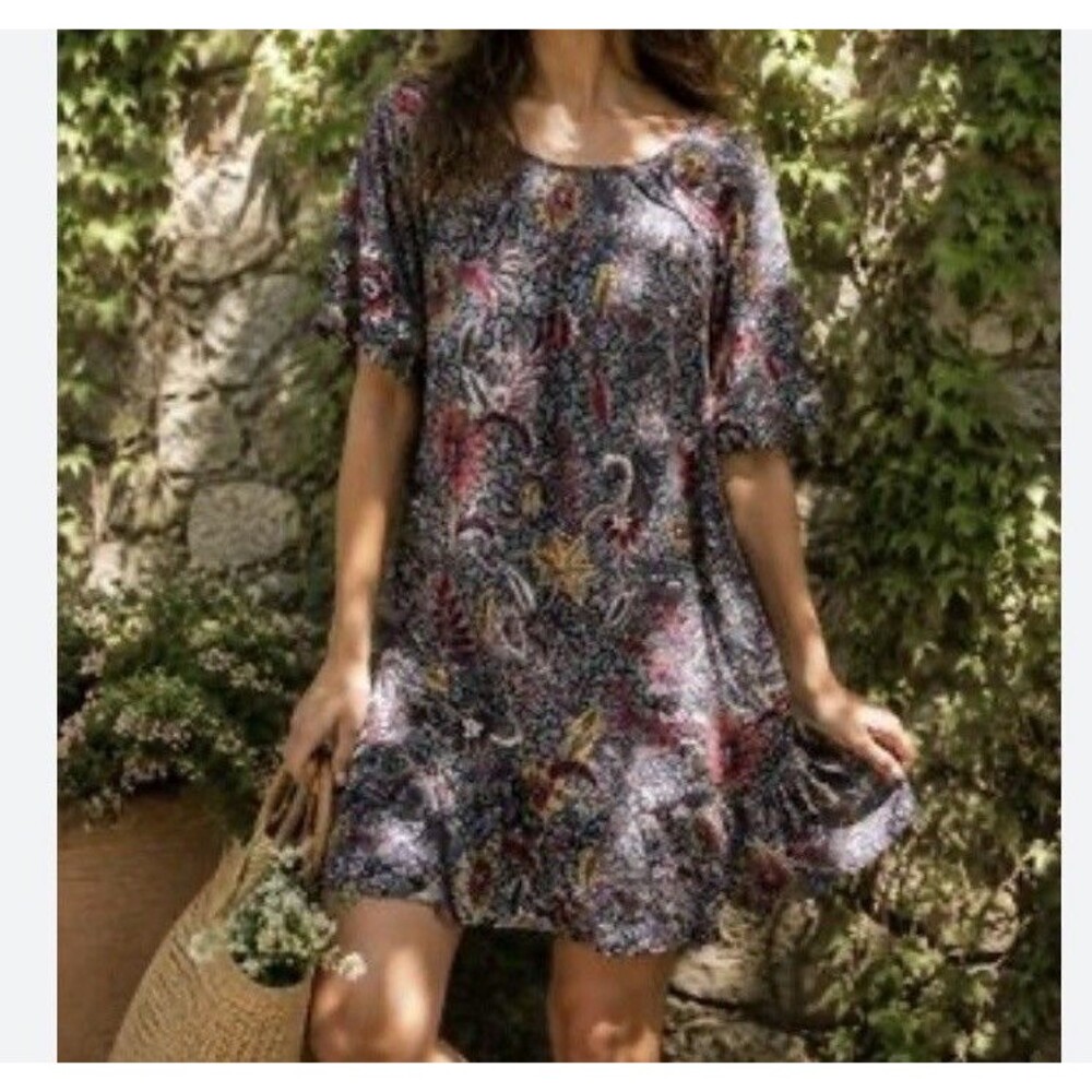 Madewell Ruffle-Sleeve Popover Mini Dress in Bali Blooms Medium ao286